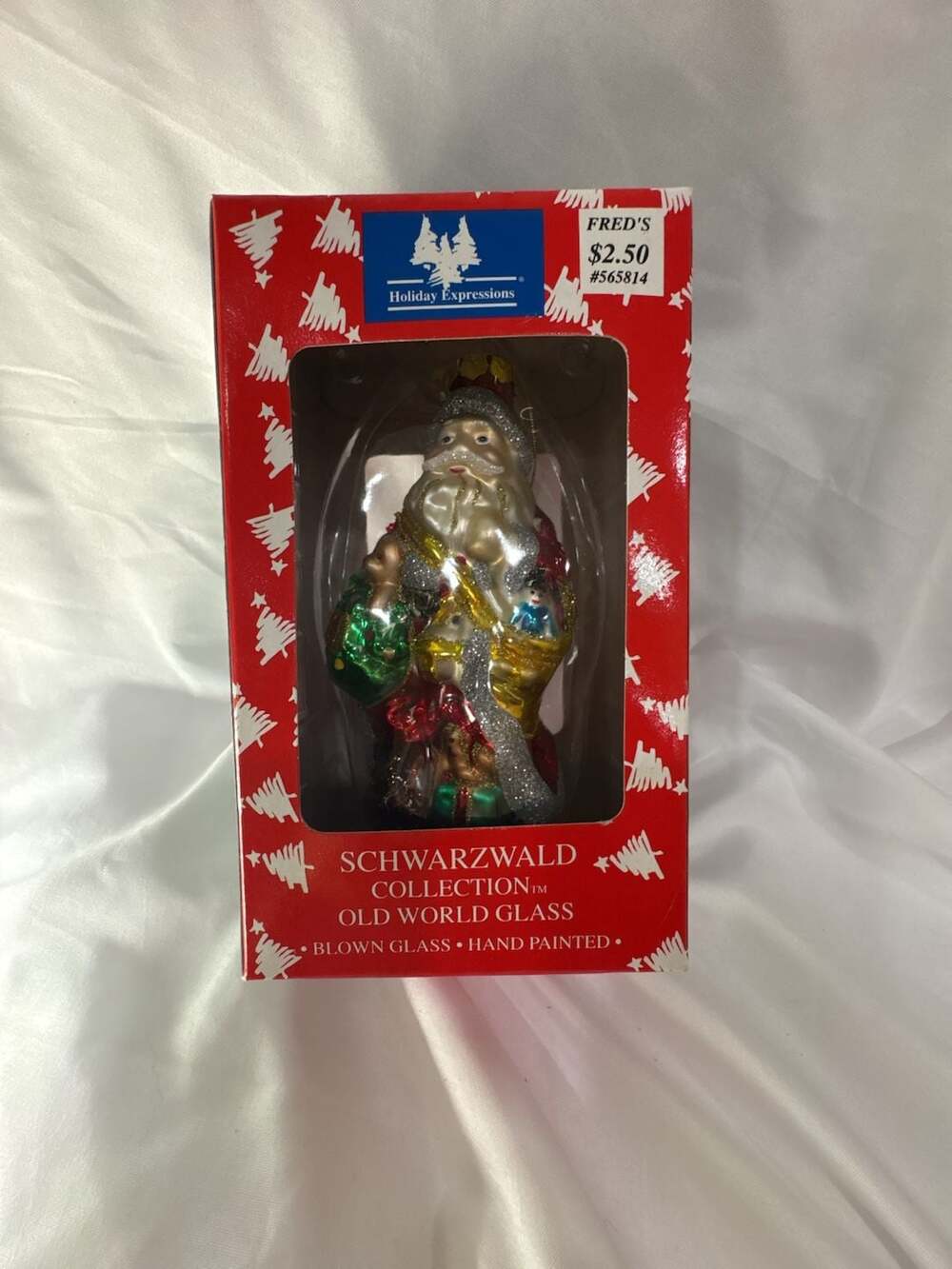 Schwarzwald Collection Old World Glass Blown Glass Hand Painted Santa Ornament